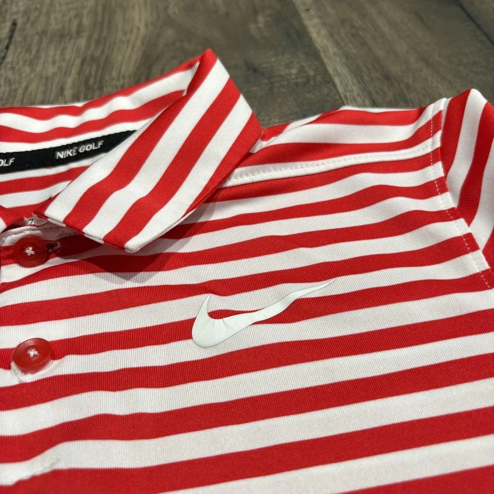 Nike Golf Dri-FIT Polo Shirt Youth Medium Red White Striped Golf AA3887-658